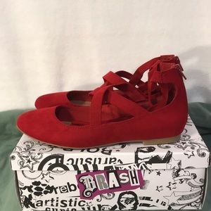 Brash Anna Red Ballet Flats with Laces 9Wide